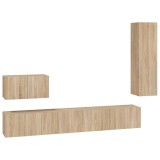 Cumpara ieftin Set dulap TV, 4 piese, stejar sonoma, lemn prelucrat