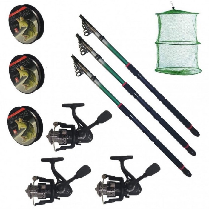 Set pescuit sportiv cu lanseta EastShark de 2.7m, 3 mulinete CFC2000, 3 fire si juvelnic cu 3 inele