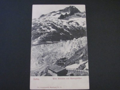 Carte Poștală Vintage Elveția -Pasul Furka ,Hotelul Belvedere și Ghețarul Ronului (cel mai probabil din perioada 1900&amp;ndash;1940) foto