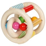 Jucarie de motricitate zornaitoare cilindrica din lemn roller, pentru bebelusi
