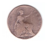 Moneda Marea Britanie 1 penny 1904, stare relativ buna, curata, Europa, Bronz