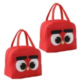 Cumpara ieftin Set 2 genti termoizolante rosii 22 x 19 x 14 cm, model animal cu ochi mari, genti pentru pranz cu fermoar si manere, pentru alimente, scoala si calato