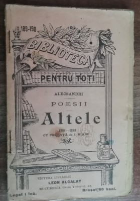 myh 61 5 - Biblioteca pt toti - 189 - 190 - V Alecsandri - Poesii - Altele foto