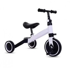 Bicicleta de echilibru, functie de tricicleta cu pedale plaibile, reglabil si pliabil, otel si plastic, negru/alb