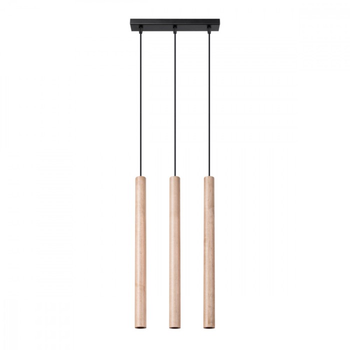 Lampă Suspendată Pastelo Lemn Oțel/Lemn 3 Becuri Tub Modern De Interior