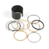 Set 10 inele minimaliste negre, aurii si argintii