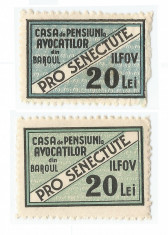 Romania, lot 119 cu 2 timbre fiscale locale Ilfov, Pro Senectute, 20 lei, MH/MNH foto