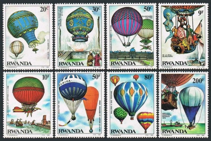 Rwanda 1984 - Baloane cu aer cald, istoria zborului, serie neuzata