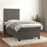 Cumpara ieftin Pat box spring cu saltea, gri &icirc;nchis, 90x190 cm, catifea