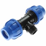 Teu compresiune cu filet exterior 20mm si 1/2 inch pentru teava PEHD