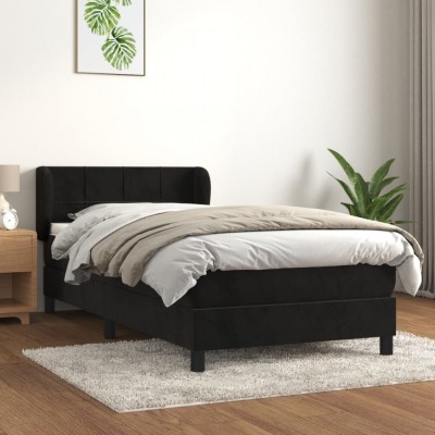 Pat box spring cu saltea, negru, 90x190 cm, catifea GartenMobel Dekor foto