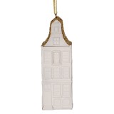 Cumpara ieftin Set 2 ornamente brad Casuta Craciun polirasina alba aurie 4x4x11 cm