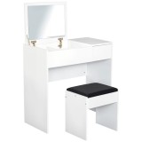 HOMCOM Tocador de Machiaj cu Taburet Masă de Machiaj cu Oglindă Capac Rabatabil și Cutii 80x40x79 cm și 40x30x40 cm | Aosom Romania