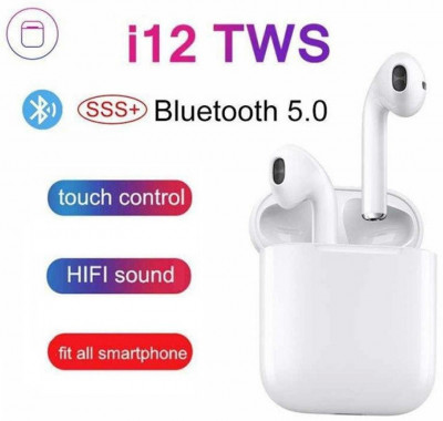 Casti Stereo Wireless Headset cu Bluetooth 5.0, Microfon, Touch Control si Cutie de Incarcare TWS i12 foto