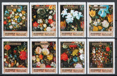 Manama 1971 Mi 361/68 MNH - Craciun: flori &amp;icirc;n picturi de Jan Bruegel foto