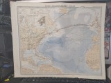 Hartă Oceanul Atlantic de Nord Justus Perthes 1868 Gravură Color 45x37 cm Stieler's Hand-Atlas