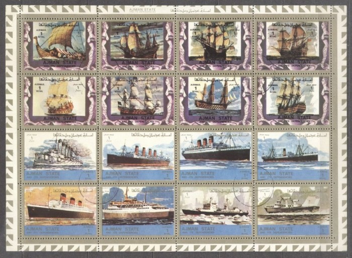 Ajman 1973 Ships, perf. sheetlet, used T.361