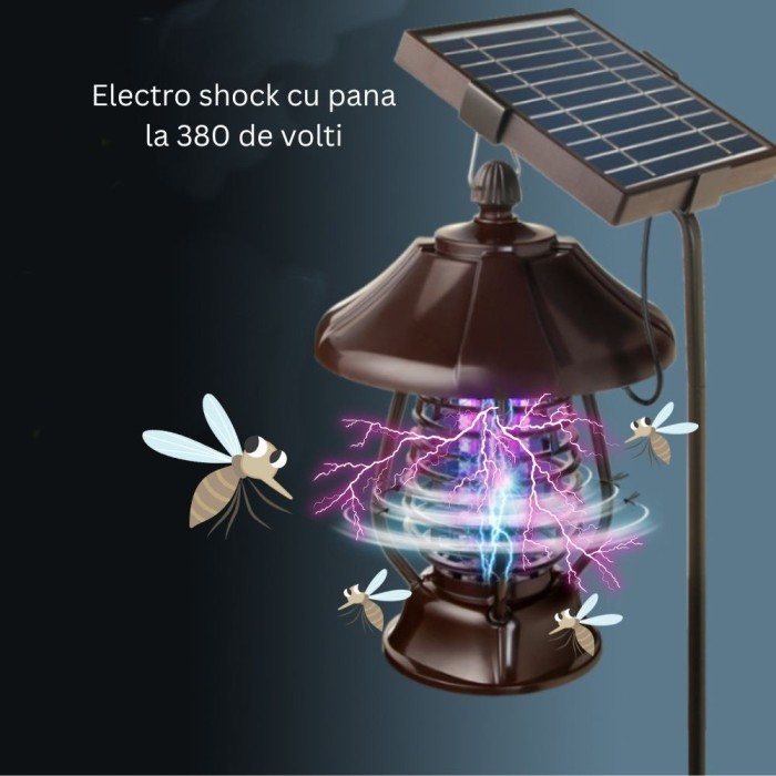 Lampa solara pentru gradina, anti-insecte, tantari, muste, uv, led, material abs, putere 5w, 1.2 v, autonomie 8 ore, 2 moduri de functionare, ip65, el