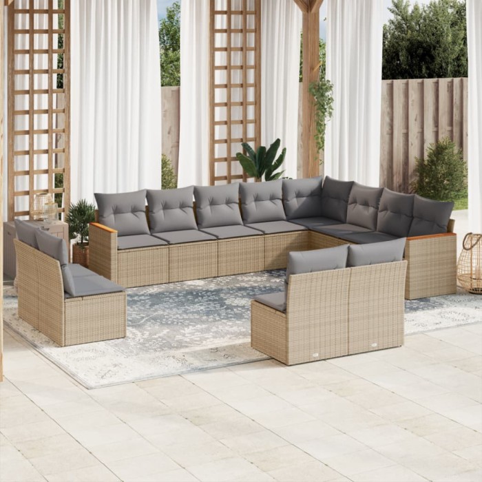 Gossi set canapele de gradina, 12 piese, cu perne, bej, poliratan
