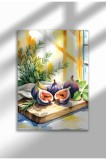 Imprimeu pe p&acirc;nză cu natură statică de bucătărie ne&icirc;nrămată, smochine pe tocător de lemn, A3, poster mediteranean | A3 (29.7 x 42 cm)
