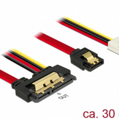 Cablu de date + alimentare SATA 22 pini 6 Gb/s cu clips la Floppy 4 pini mama + SATA 7 pini 30cm, Delock 85234