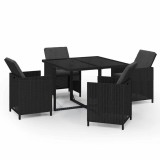 Cumpara ieftin Set de masa pentru gradina cu perne, 5 piese, negru, poliratan