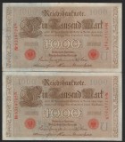 GERMANIA 2 X 1000 / 1.000 MARCI / MARK 1910 - Serii Consecutive [25] P - 44b , Serie Rosie , Sufix N , 7 cifre Litera U , a UNC / UNC