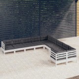 vidaXL Set mobilier grădină cu perne, 10 piese, alb, lemn de pin 3097008