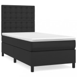 Cumpara ieftin Pat box spring cu saltea, negru, 90x190 cm, piele ecologica