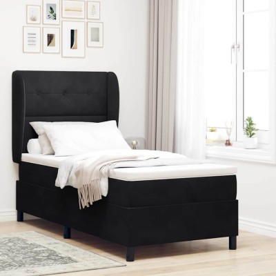 vidaXL Pat cu arcuri cu saltea cu headboard Negru 100 x 200 cm Catifea 3340918 foto