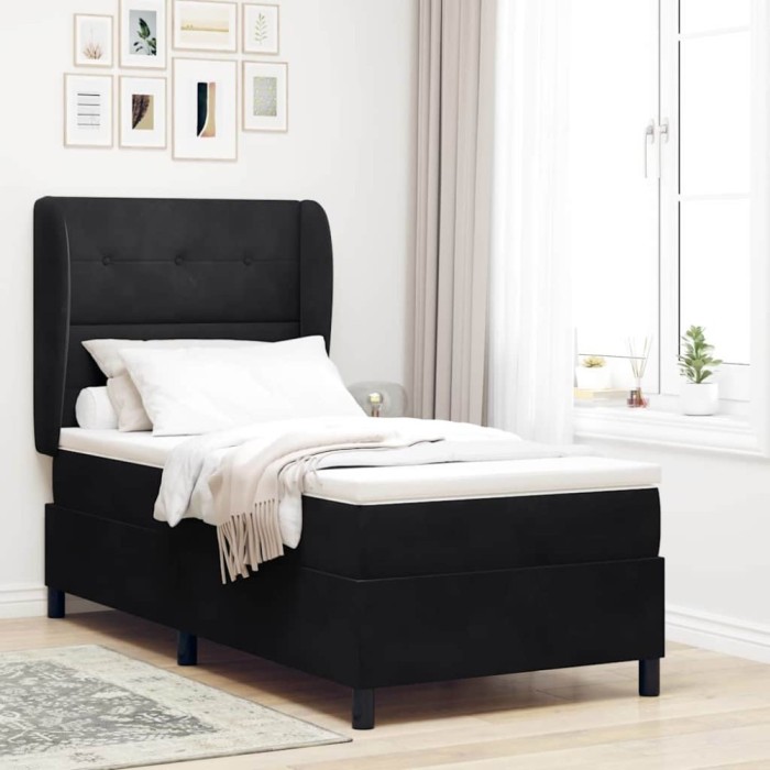 vidaXL Pat cu arcuri cu saltea cu headboard Negru 100 x 200 cm Catifea 3340918