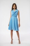 Cumpara ieftin Rochie eleganta in clos, cu drapaj, Bleu Daisy, 34, 36