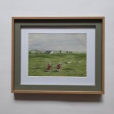 Peisaj din Berzovia, acuarela realizata si semnata "Livia" in anul 1909, rama cu paspartu si sticla 29 x 24 cm / Caras-Banat / Pictori clasici Romania