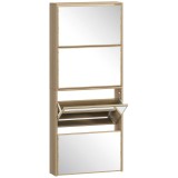 HOMCOM Dulap pentru &Icirc;ncălțăminte Slim cu 4 Uși și Oglindă 63x17x146 cm Culoare Lemn | Aosom Romania