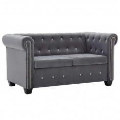 Canapea Chesterfield 2 locuri, catifea, 146 x 75 x 72 cm, gri foto