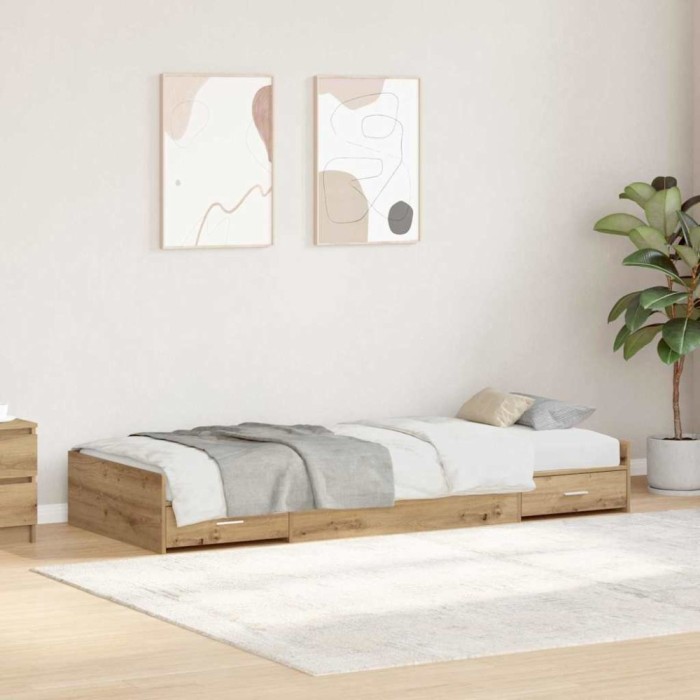 vidaXL Cadru de pat cu depozitare Stejar Artizanal 90 x 200 cm 3335236
