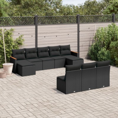Gossi set canapele de gradina cu perne, 10 piese, negru, poliratan foto
