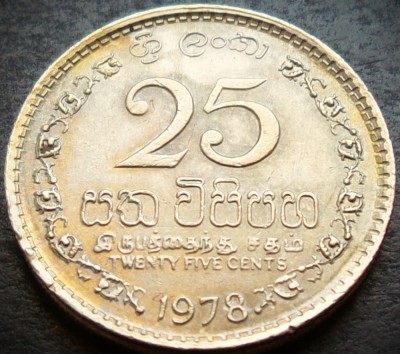 Moneda exotica 25 CENTI - SRI LANKA, anul 1978 * cod 3428 foto