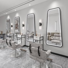 Consola de coafură consola de frizerie consola de cosmetică oglindă LED cu ramă de aluminiu 180x80 STD