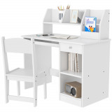 Cumpara ieftin Masa de birou pentru copii ZONEKIZ cu scaun, birou de scoală pentru 5-8 ani din lemn cu poliță și scaun, alb ZONEKIZ | Aosom RO