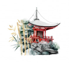 Sticker decorativ Templu Japonez, Alb, 51 cm, 3483ST foto
