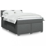 vidaXL Pat box spring cu saltea, gri &icirc;nchis, 140x190 cm, textil