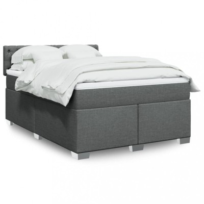 vidaXL Pat box spring cu saltea, gri &amp;icirc;nchis, 140x190 cm, textil 3285891 foto