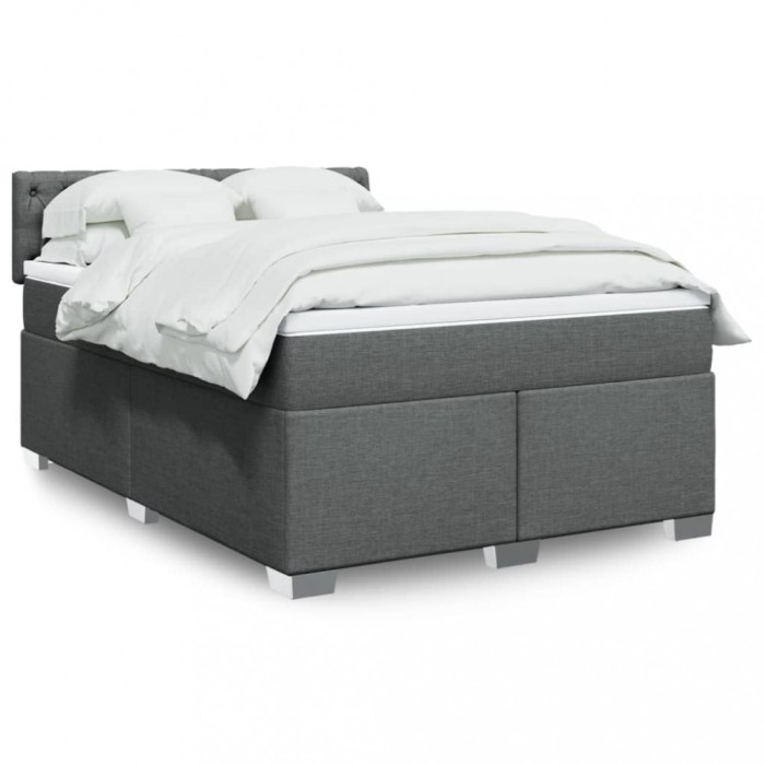 vidaXL Pat box spring cu saltea, gri &icirc;nchis, 140x190 cm, textil 3285891
