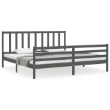Cumpara ieftin Cadru pat cu tablie 200x200 cm, gri, lemn masiv