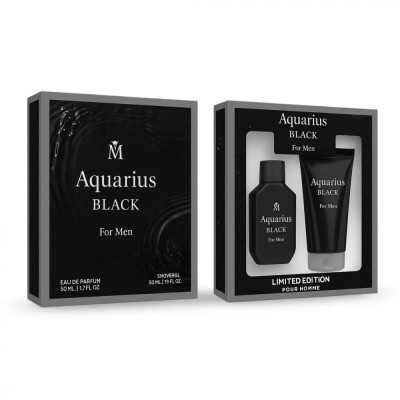 Set cadou barbati Aquarius Black 2 x 50ml apa de parfum si gel de dus miros fresh lemnos Magrot 25051 foto