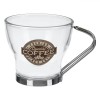 Cană Sticlă, Model Cu M&acirc;ner Metalic, Capacitate 85 ml, Transparent, Oem