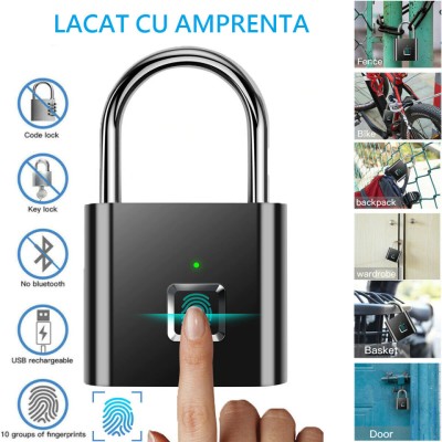 Lacat Smart cu senzor de amprenta, 10 amprente, rezolutie 508 DPI, baterie 3.7V 80 mAh foto