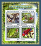 Timbre Niger 2016: Papagali - Set Complet, Colita + Bloc MNH, Tematica Animale, Colectie