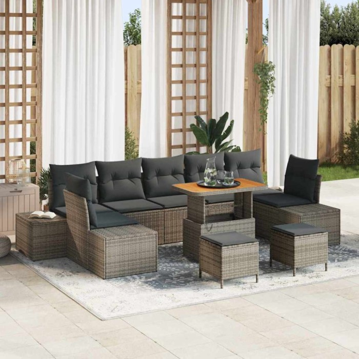 vidaXL Set de canapele pentru grădină 10 pcs Gri deschis și gri &icirc;nchis 3364723